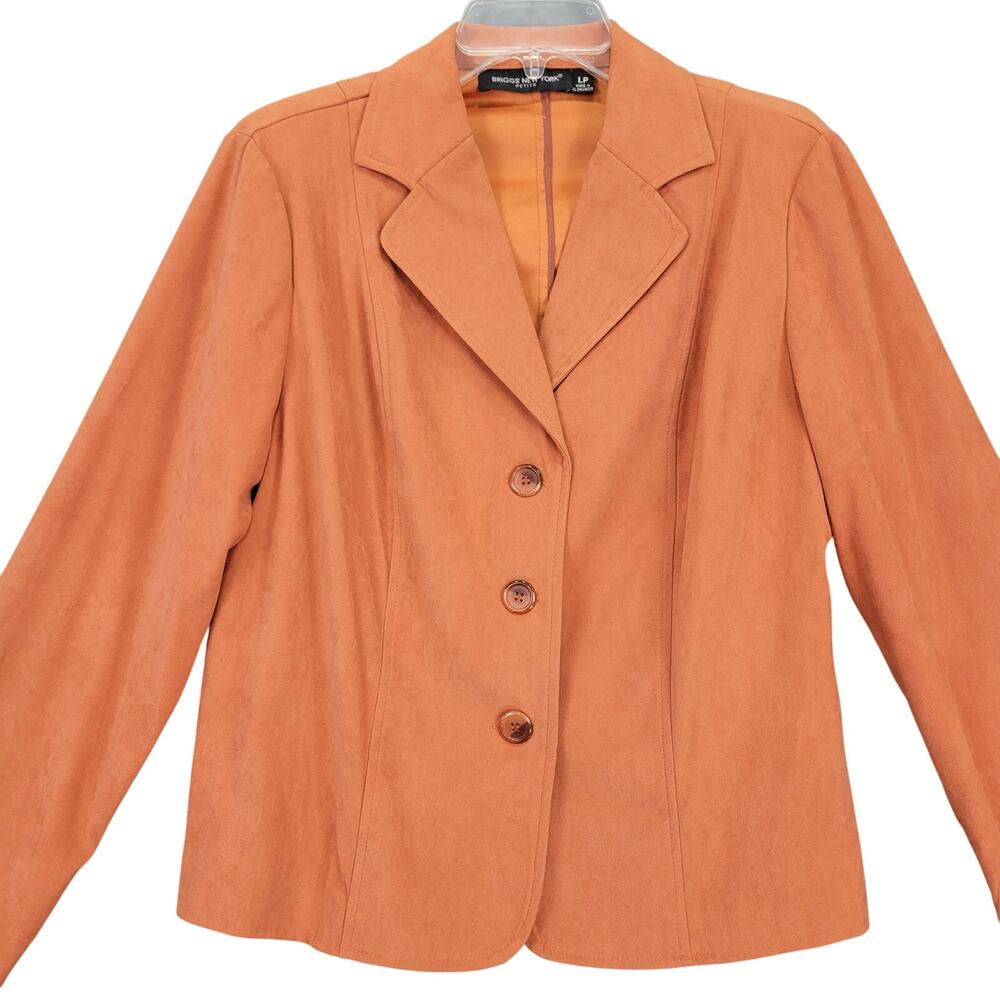Briggs New York Orange Suit Jacket Stretch Long Sleeves Buttons Women's L Petite